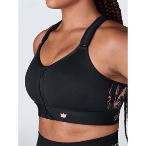 SHEFIT Medium Impact Sports Bra Black Zip Front Adjustable Straps 3Luxe NEW